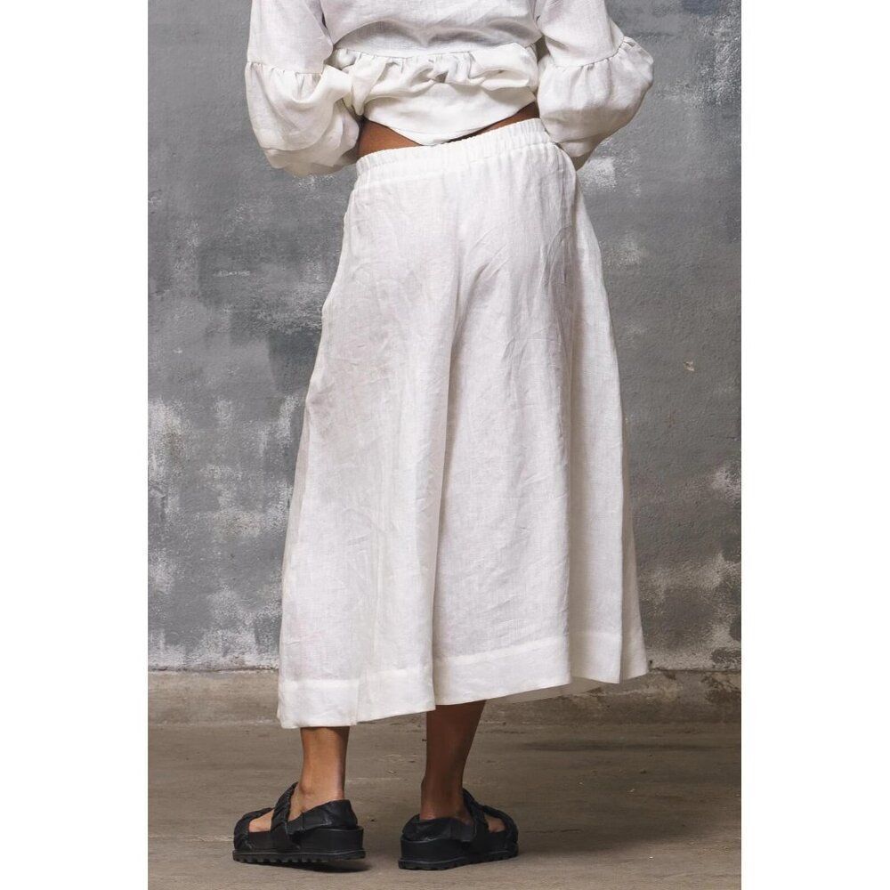 Chicos White Linen Culotte Crop Pant Womens Size 2 Wide Leg Pull On Chicos Sz 00